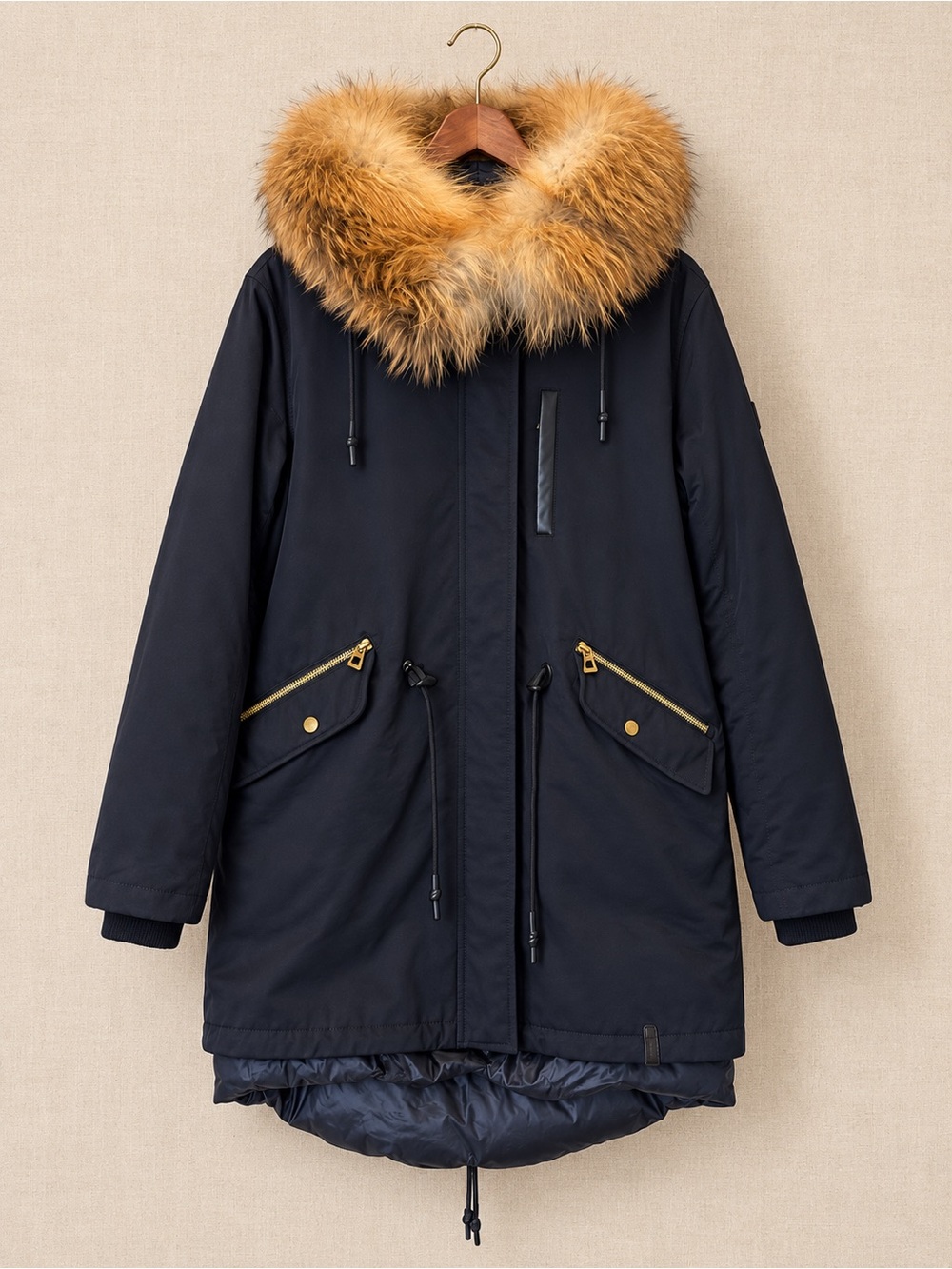 RUDSAK Mona 3-in-1 Fur Trim Luxury Winter Parka Black Gold Hardware Size S
